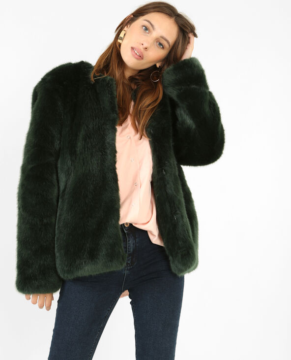 manteau fausse fourrure vert émeraude