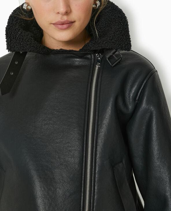 Blouson bombardier en simili avec sherpa noir - Pimkie