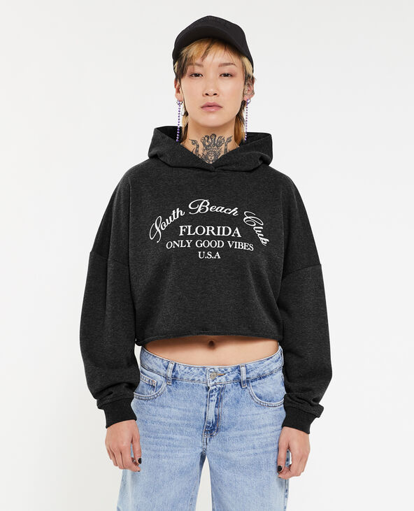 Sweat cropped avec capuche gris foncé - Pimkie