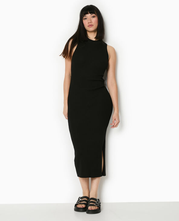 Robe longue et moulante en maille côtelée noir - Pimkie