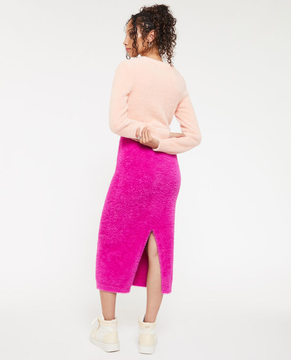 Jupe longue en maille fluffy et poilue rose - Pimkie