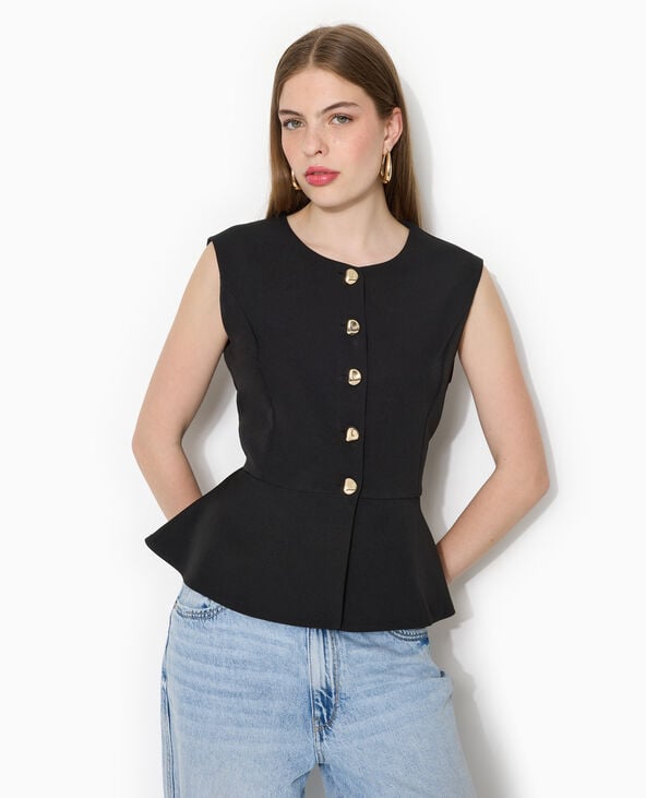 Veste sans manches peplum avec boutons fantaisie noir - Pimkie