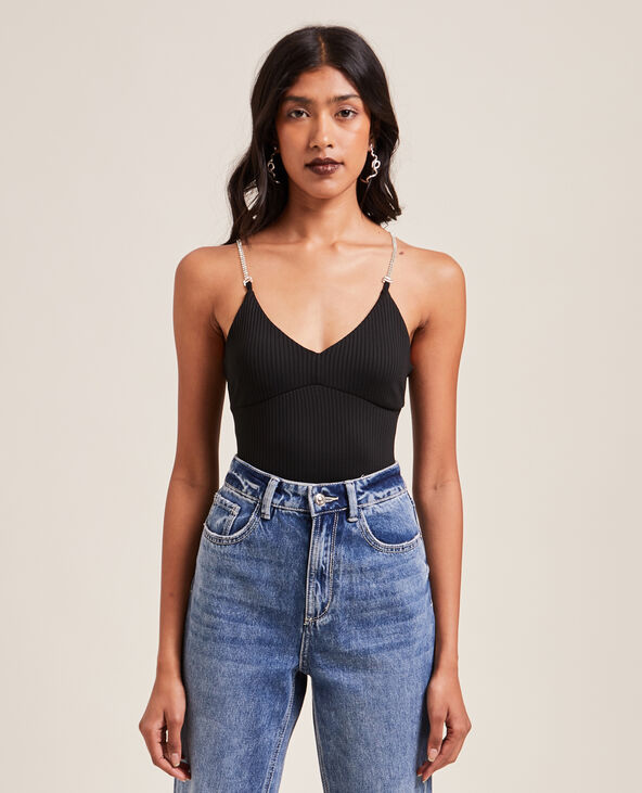 Body avec bretelles strass noir - Pimkie