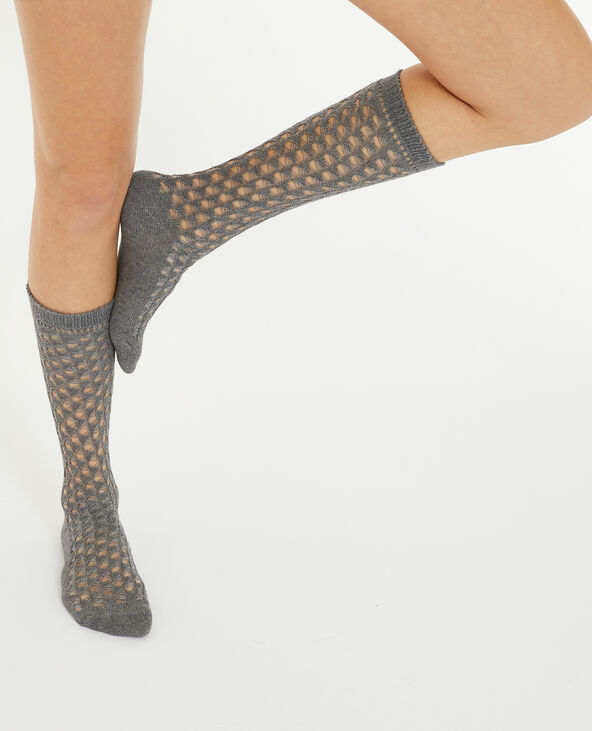 Paire de chaussettes hautes en maille ajourée gris foncé - Pimkie