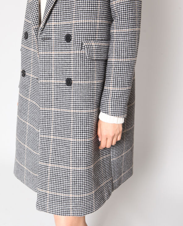 Manteau long pied de poule beige - Pimkie
