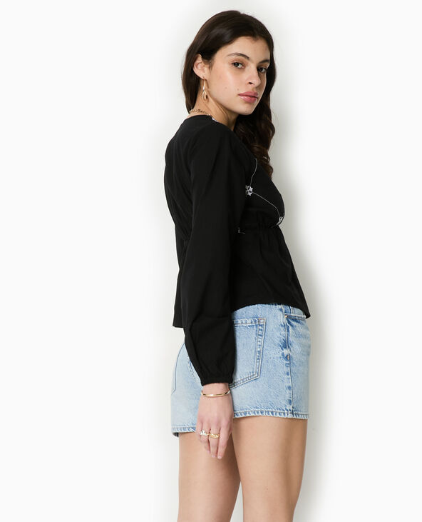 Blouse brodée manches longues noir - Pimkie