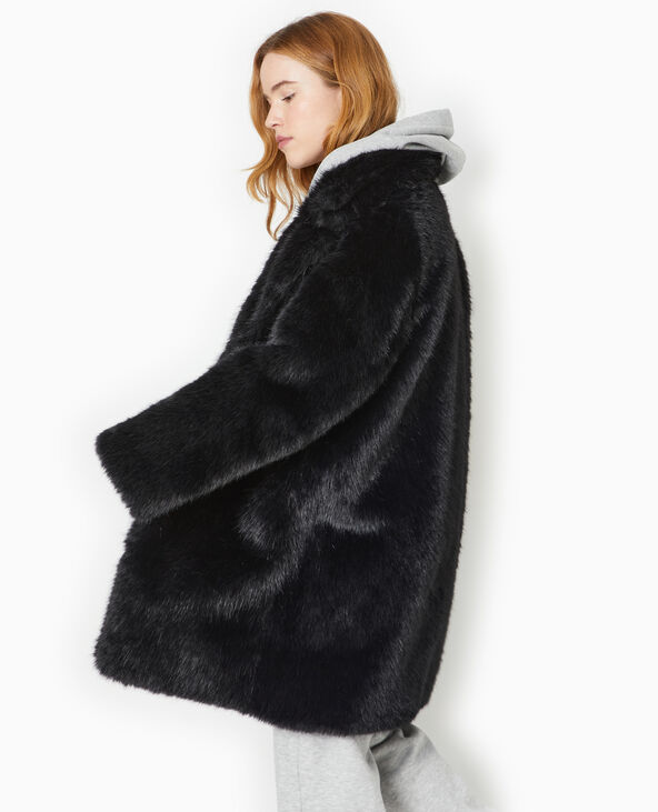 Manteau en fausse fourrure noir - Pimkie