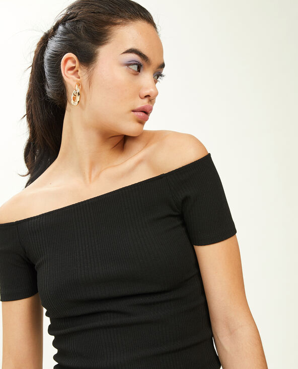 Top encolure Bardot maille côtelée noir - Pimkie