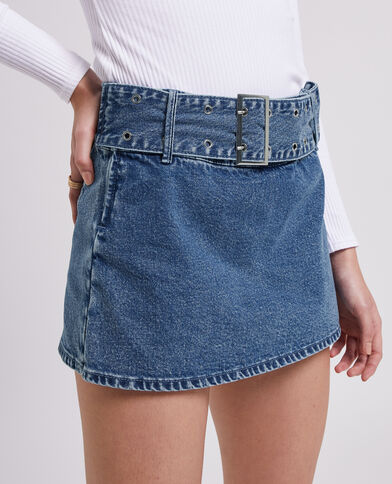 Jupe-short avec ceinture œillets bleu - Pimkie