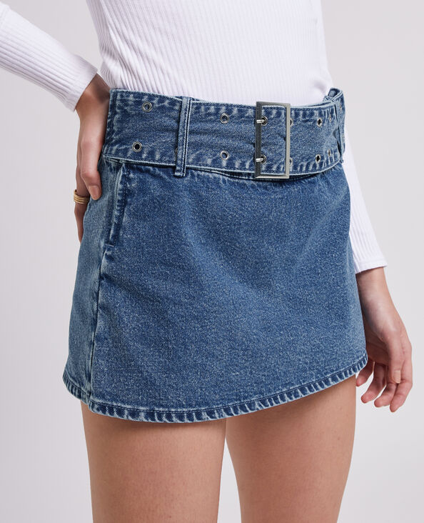 Jupe-short avec ceinture œillets bleu - Pimkie