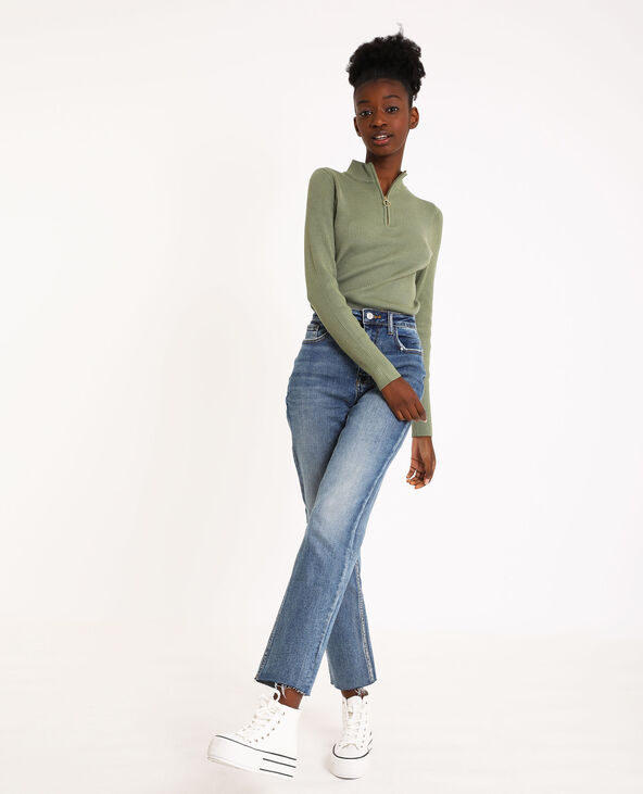 Pull zippé vert de gris - Pimkie