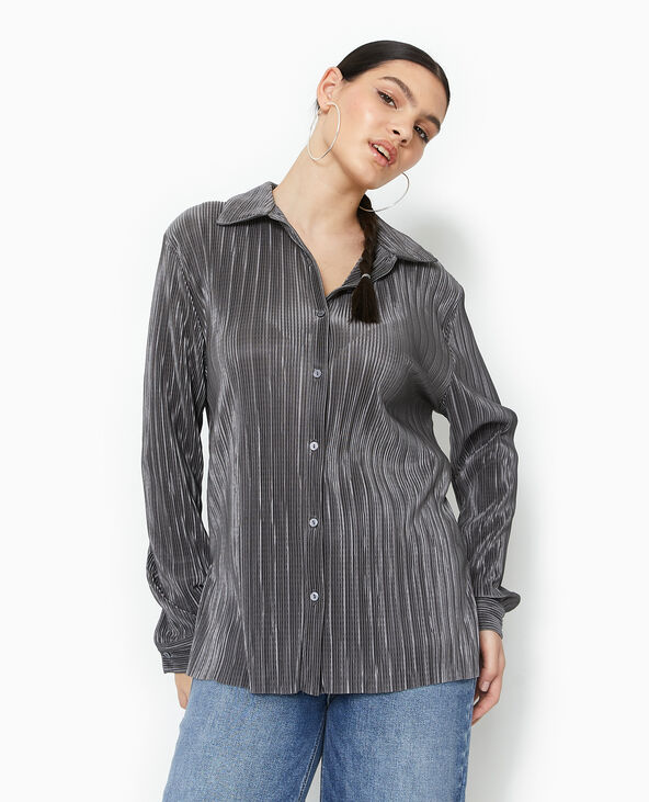 Chemise oversize en tissu plissé et satiné gris - Pimkie