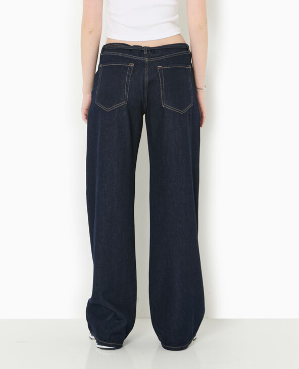 Jean wide taille haute avec ceinture à nouer bleu - Pimkie