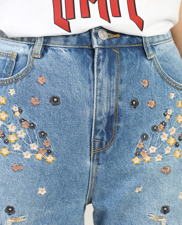 Jean mum à broderies bleu - Pimkie