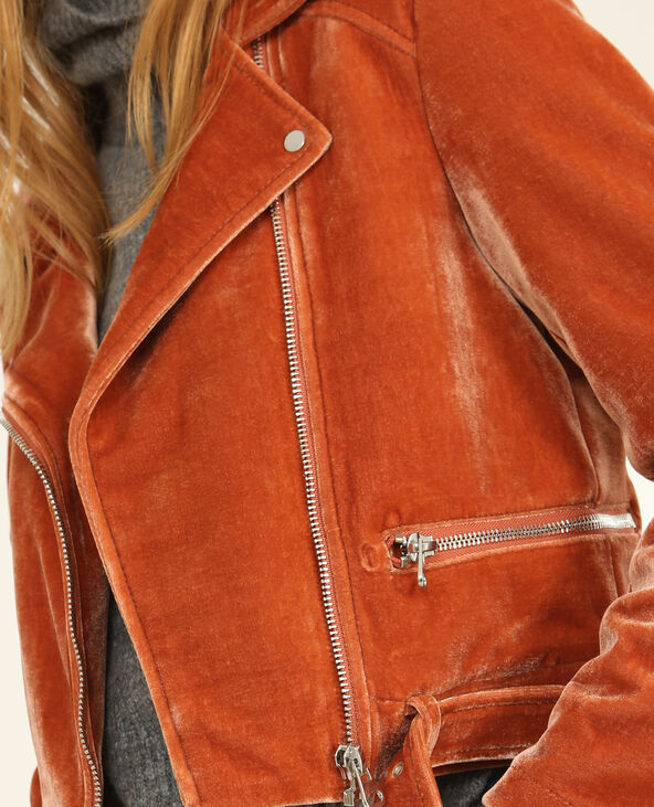 Veste biker effet velours orange - Pimkie