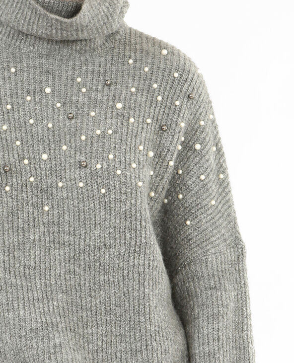 Pull oversized à perles gris chiné - Pimkie