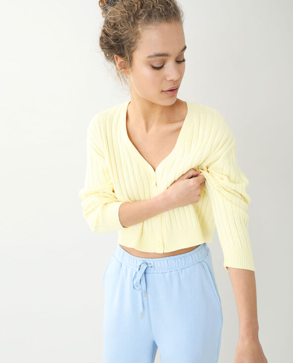 Gilet maille côtes plates jaune - Pimkie