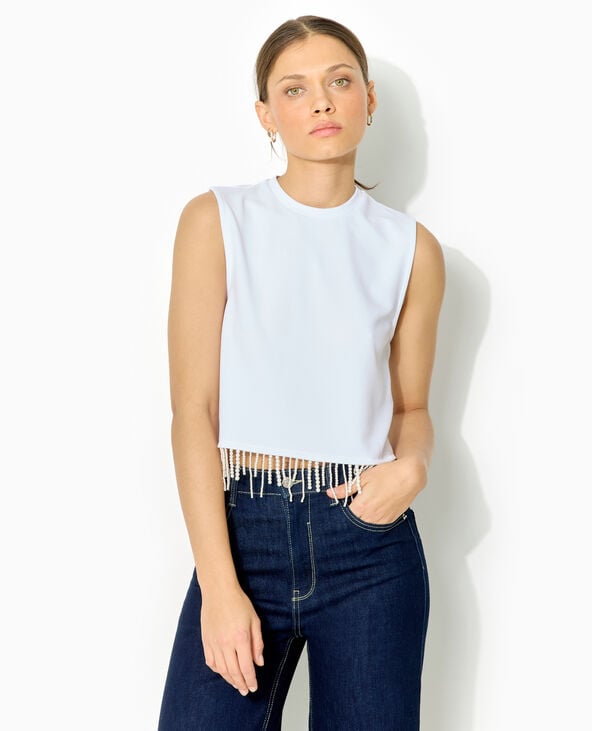 Top sans manches avec franges de perles blanc - Pimkie