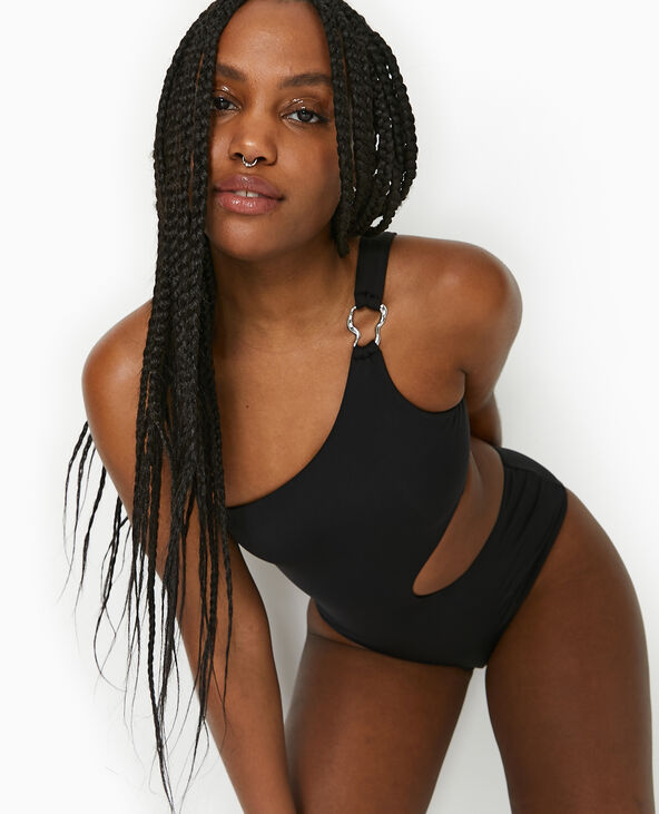 Maillot de bain 1 pièce asymétrique avec cut out noir - Pimkie