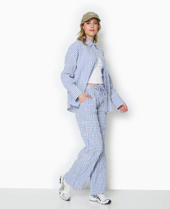 Pantalon droit en tissu gaufré motif vichy bleu - Pimkie