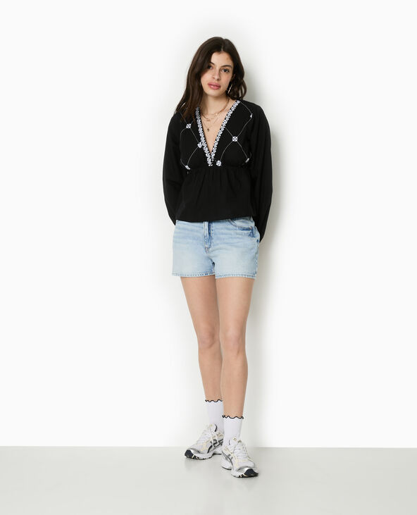 Blouse brodée manches longues noir - Pimkie
