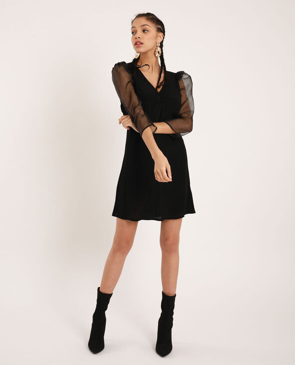 Robe manches organza noir - Pimkie