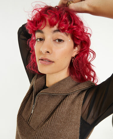 Pull sans manches à col camionneur taupe - Pimkie