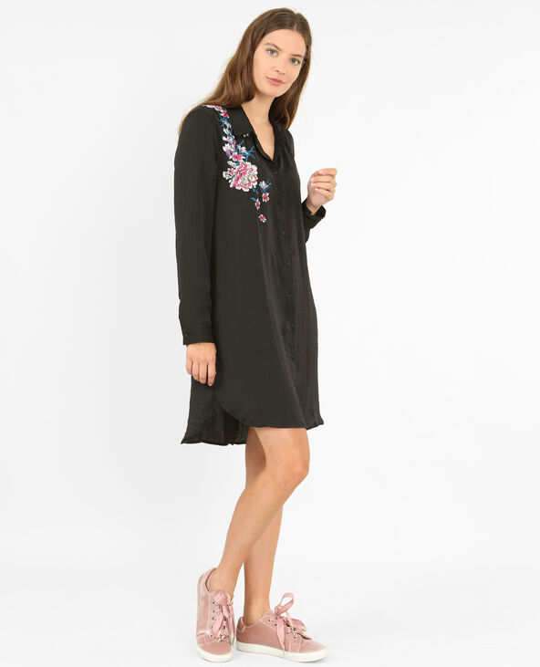Robe chemise brodée noir - Pimkie