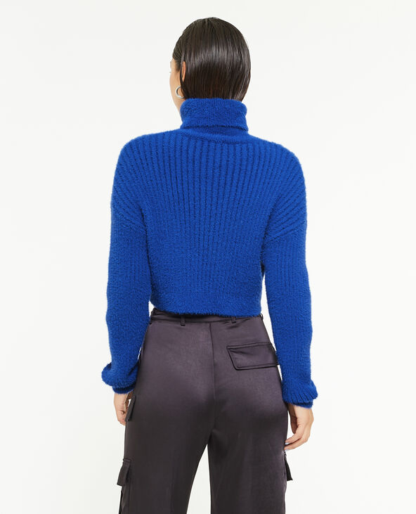 Pull court col roulé en maille fluffy  bleu électrique - Pimkie