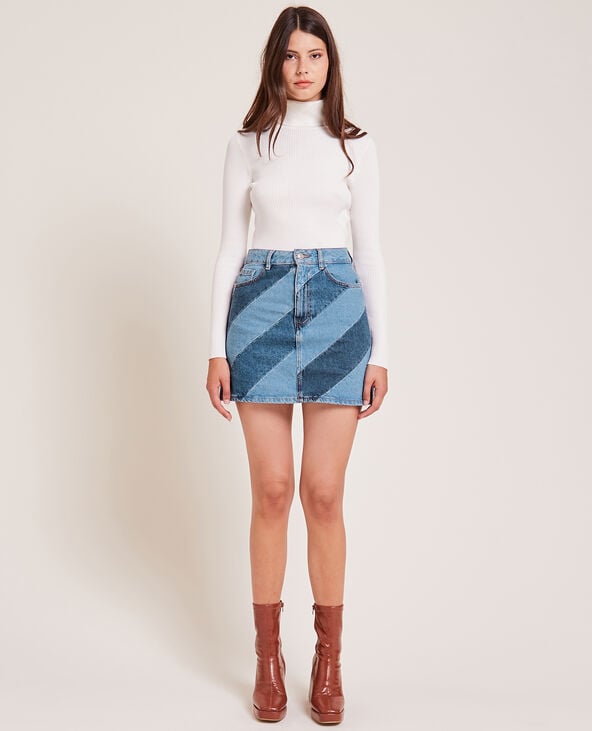 Jupe courte en jean bicolore bleu clair - Pimkie