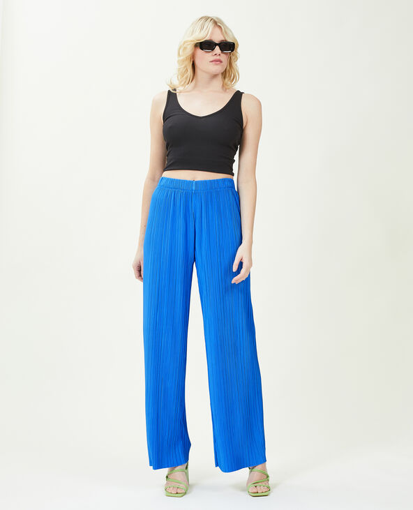 Pantalon large maille plissée bleu - Pimkie