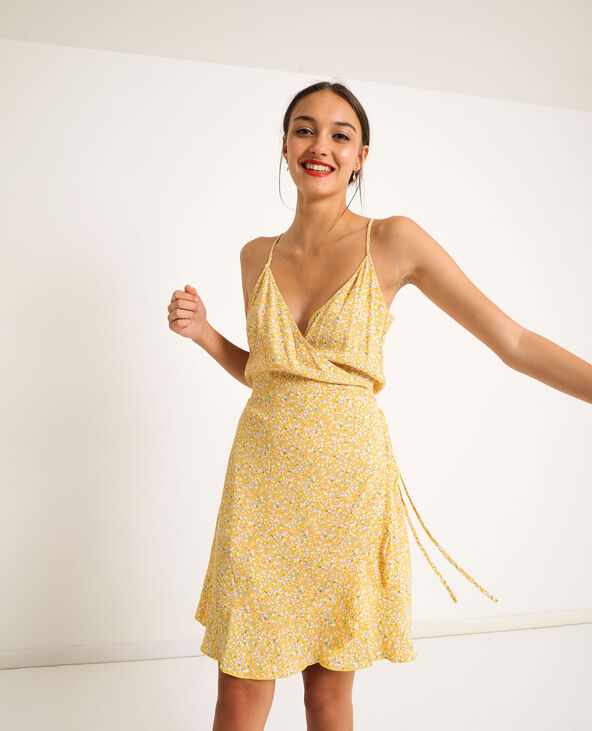 Robe portefeuille à fleurs jaune - Pimkie