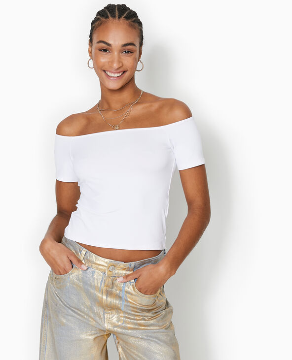 T-shirt encolure Bardot blanc - Pimkie