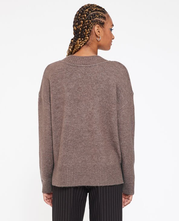 Pull droit ave grand col V taupe - Pimkie