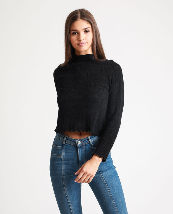 Crop top à manches longues noir - Pimkie