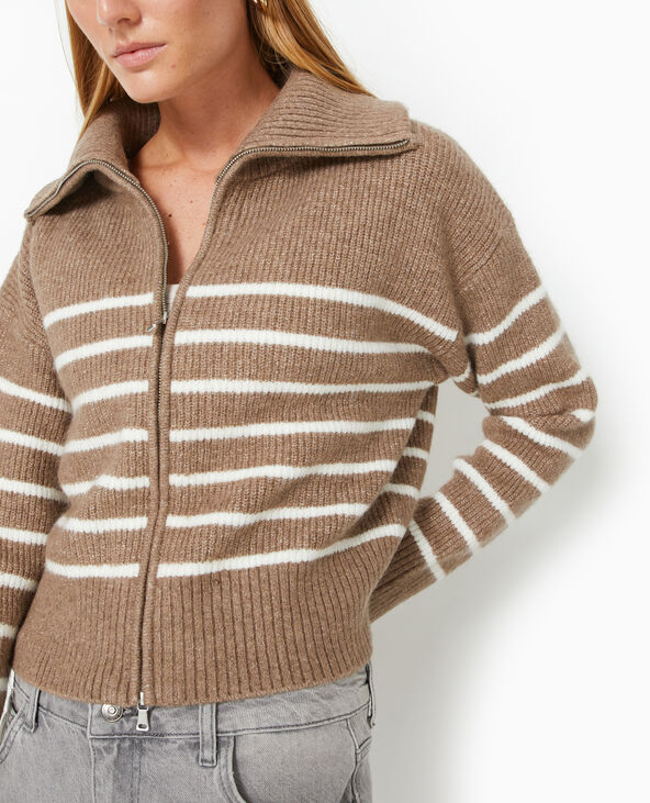 Gilet col camionneur motif rayures taupe - Pimkie