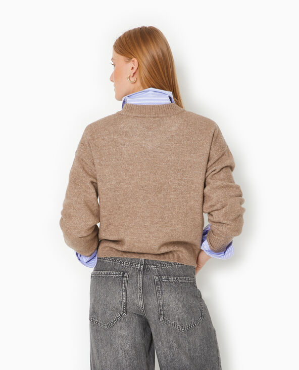 Pull col V en maille taupe - Pimkie