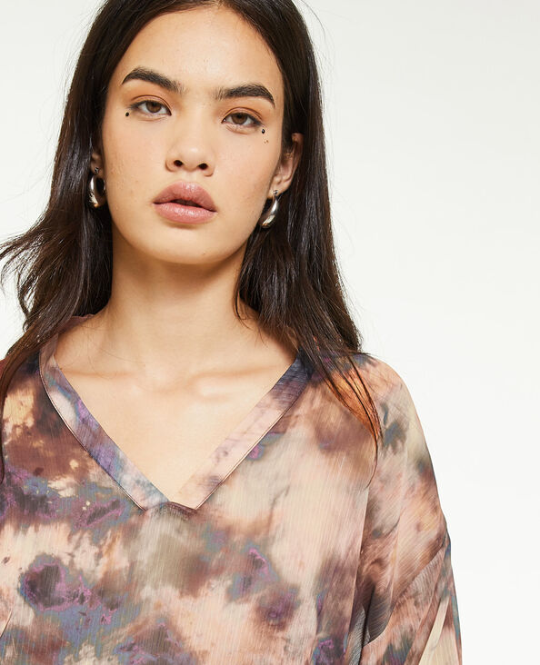 Blouse ample et transparente col V orange - Pimkie
