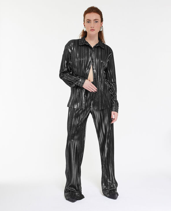 Pantalon plissé en tissu brillant argenté - Pimkie