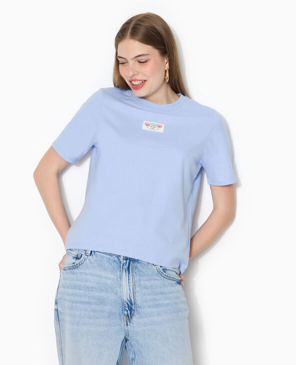 T-shirt avec étiquette cousue devant bleu clair - Pimkie