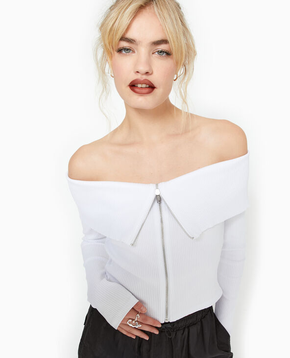 Top zippé encolure Bardot blanc - Pimkie