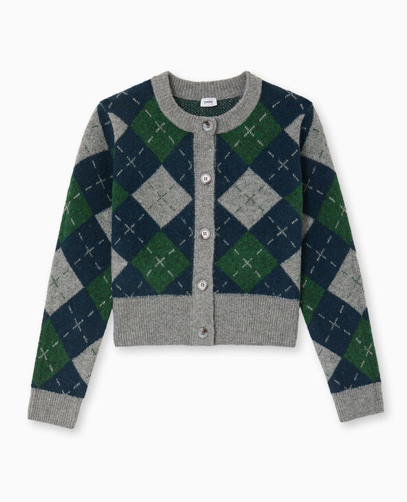 Gilet court motif losanges gris chiné - Pimkie