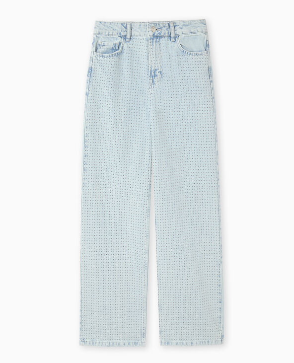 Jean straight taille haute avec strass devant bleu - Pimkie