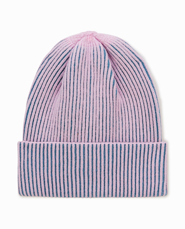 Bonnet avec revers en maille effet rayé rose - Pimkie
