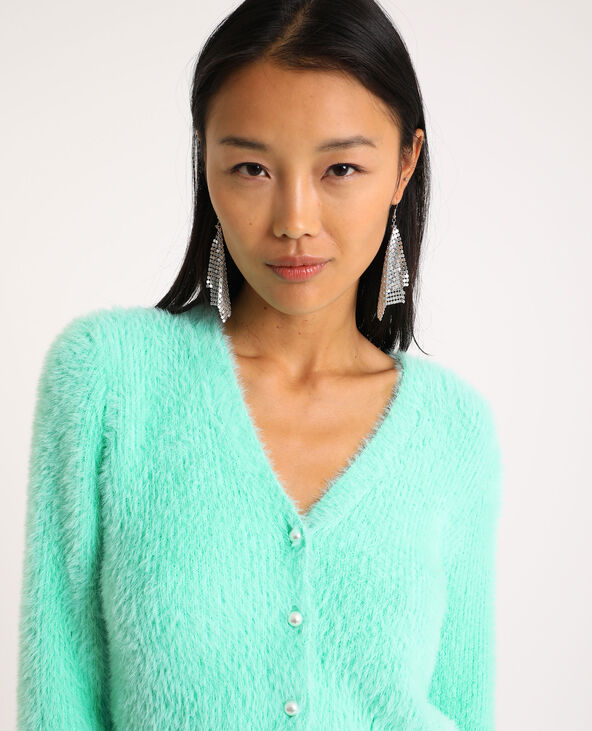 Gilet fluffy à col V vert clair - Pimkie