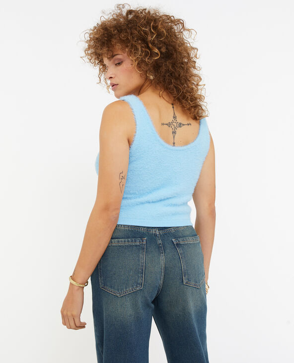 Top court en maille fluffy bleu clair - Pimkie