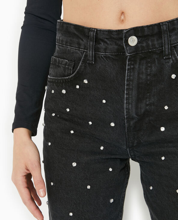 Jean droit avec strass devant noir - Pimkie