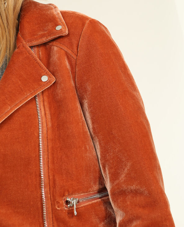 Veste biker effet velours orange - Pimkie