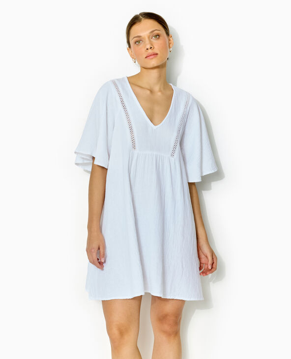 Robe courte et ample en gaze de coton blanc - Pimkie