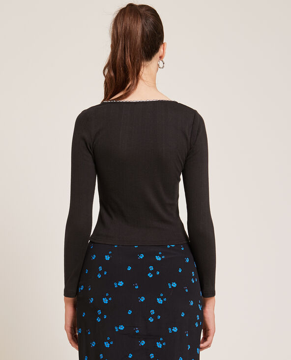 Top manches longues encolure carrée noir - Pimkie